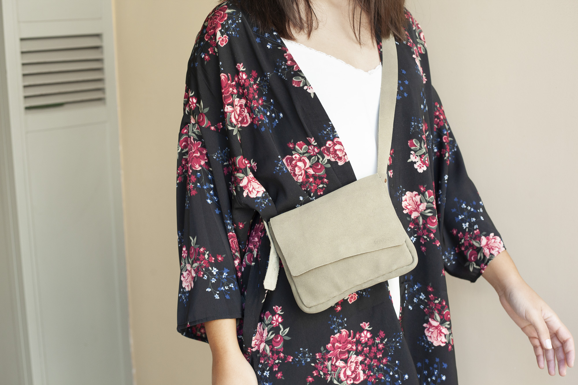 NARVA - Khaki Suede Cross-body Bag